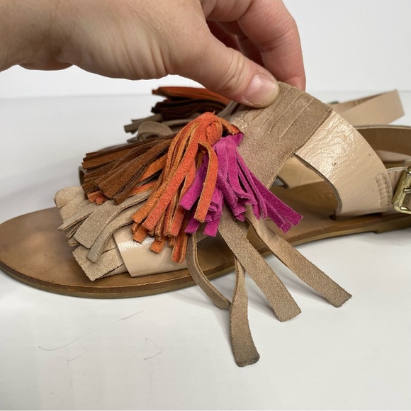 L'Intervalle Leather & Suede Nude Flat Sandals Colourful Tassel Front 38 7.5 - Picture 3 of 15